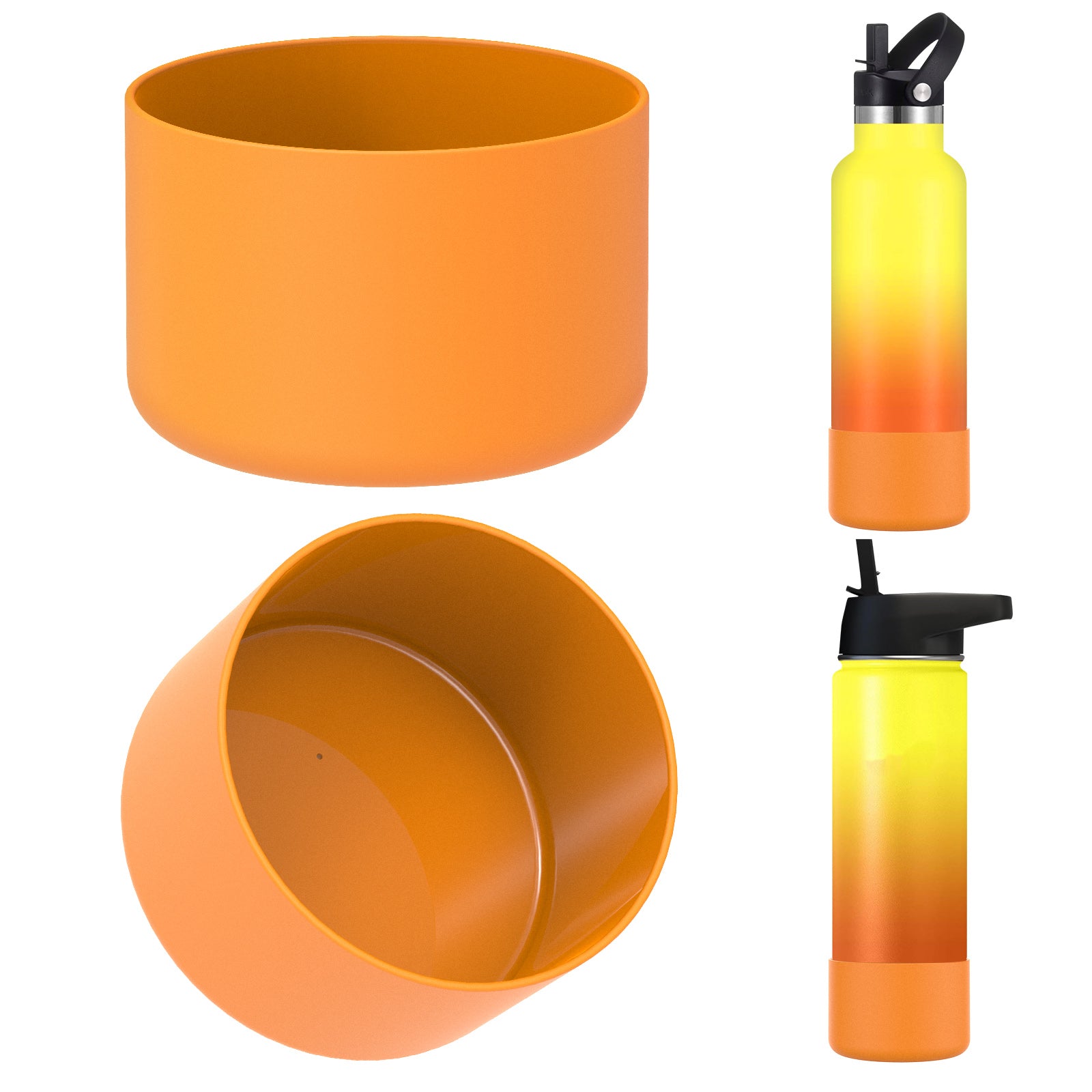 Linkidea 2 Pack Water Bottle Boot Compatible with IRON °FLASK Wide/Narrow Mouth 12oz/14oz/16oz/18oz/20oz/22oz/24oz, Silicone Bottle Bottom Sleeve Cover Bumper Protector (Clementine)