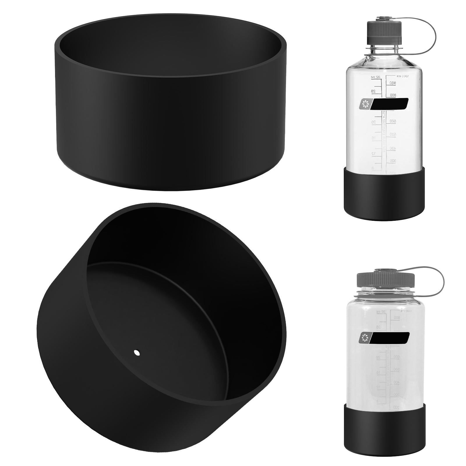 Linkidea 2 Pack Water Bottle Boot Compatible with Nalgene Sustain Wide Mouth 32oz/48oz, Narrow Mouth 32oz, Silicone Anti-Slip Bottle Bottom Bumper Protector (Black)