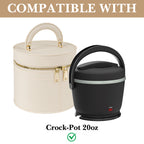 Linkidea Round Insulated Lunch Box, Hard Shell Waterproof Lunch Storage Box with Hand Strap, Compatible with 20 oz Crock Pot (Beige)