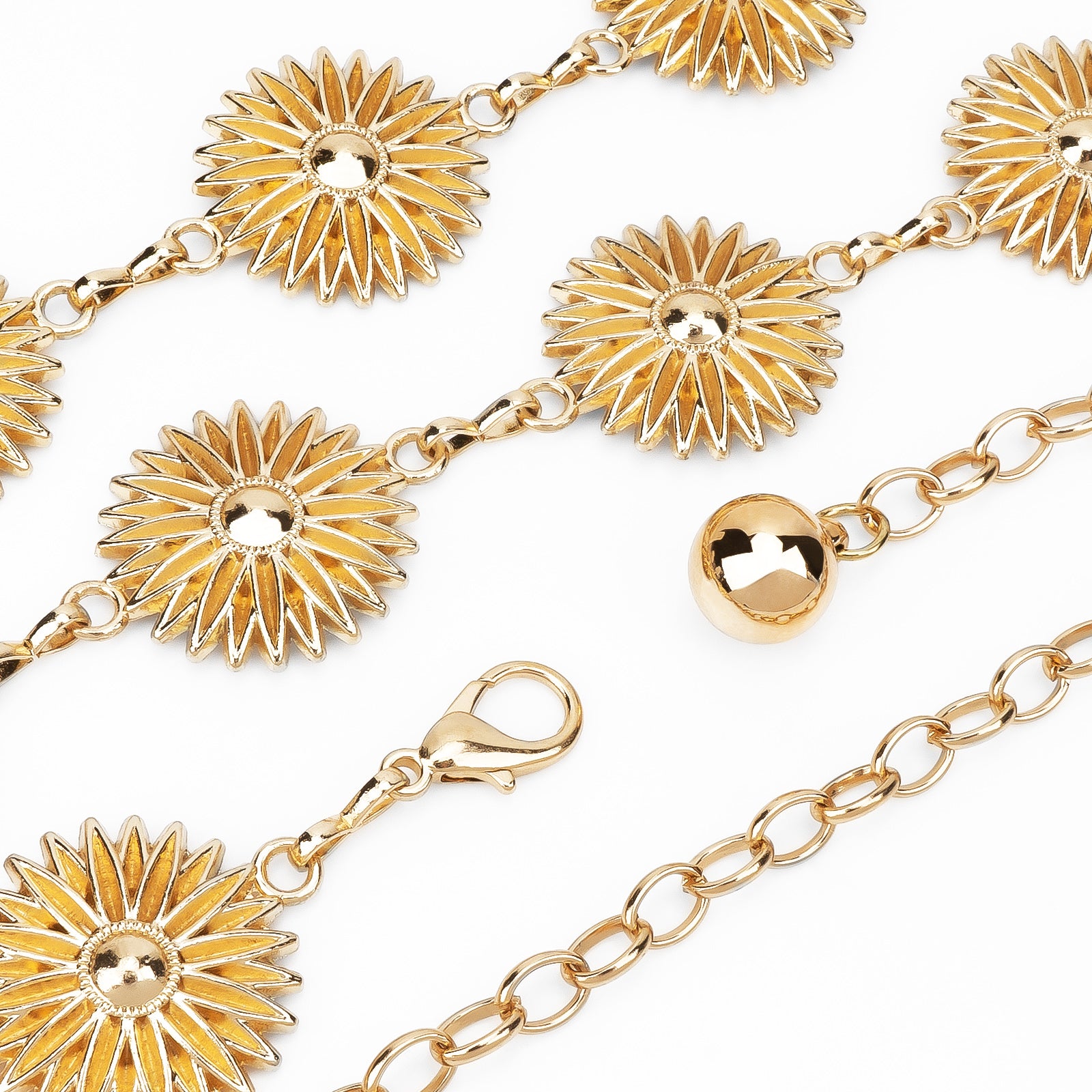 Plus Size Chain Belt for Women, Metal Chain Belt Belly Waist Chains, 59 Inch Adjustable Chunky Body Fashion Waist Jewelry Accessory (Gold, Daisy Style)