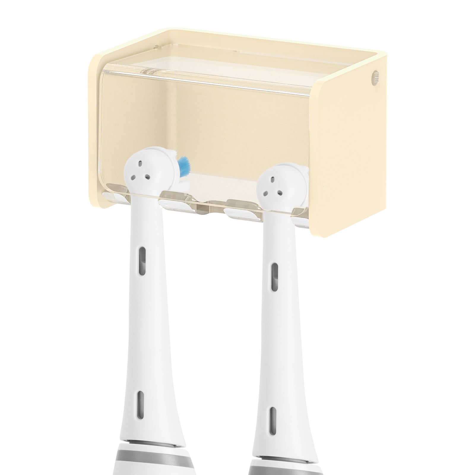Linkidea Wall Mount Electric Toothbrush Holder with Cover, Acrylic Self-Adhesive Power Brush Stand, 3 Slot Organizer Compatible with Oral-B iO Series, Oral-B Pro 3000(Beige)