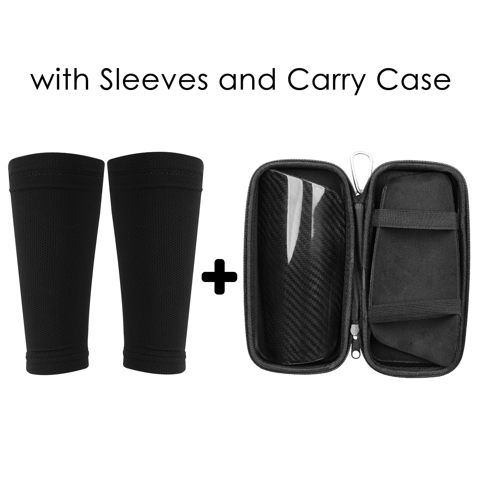 Carbon Fiber Soccer Shin Guards, Super Strong, Lightweight, Shock Resistance, Shin Protection with Portable Carrying Case and Shin Guard Sleeve for Youth Kids (Black, Size M)