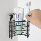 Linkidea Corner Wall Mount Toothbrush Holder for Bathroom, Stainless Steel Triangle Shelf for Tile Walls, Self Adhesive Electric Brush Toothpaste Organizer (Black)