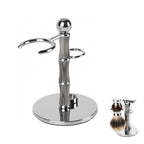 Linkidea Stainless Steel Razor Stand and Brush Holder with Non-Slip Base, Creative Bamboo Style Safety Shaver Organizer Compatible with Vikings Blade Chieftain, Odin (Grey)