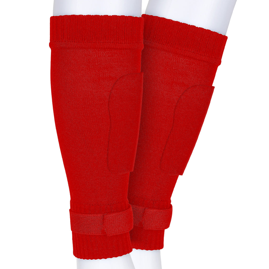 Linkidea Kids Soccer Leg Sleeve with Shin Guard Straps, Elastic Compatible with Grip Socks, Best Alternative to Soccer Athletic Socks for Child 6-8 Years (Red)