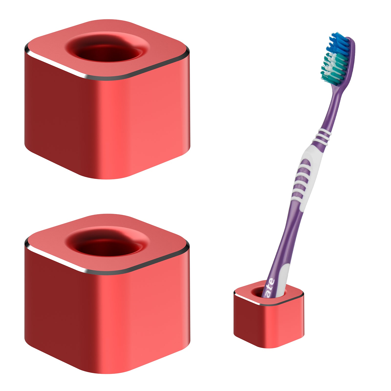 Linkidea 2 Pack Mini Toothbrush Holder, Aluminum Tooth Brush Stand Razor Holders for Bathroom Vanity Countertops, Office Penholder Pencil Stand Holders Organizer (Red)