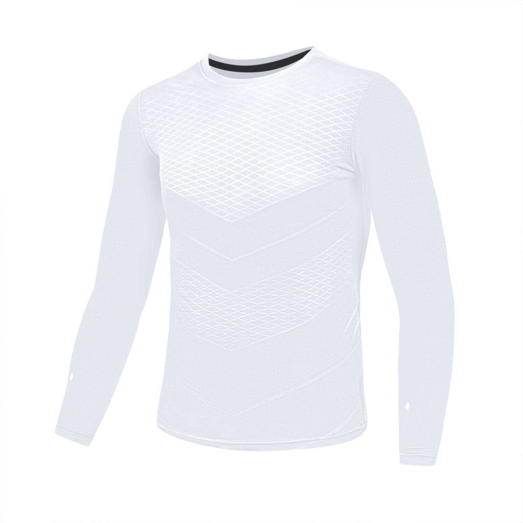 Soccer Compression Shirt for Kids, Breathable Moisture Wicking Long Sleeve Undershirt, Athletic Performance Base Layer Cold Weather Shirts for Child Age 12 - 13 (White, Size M)