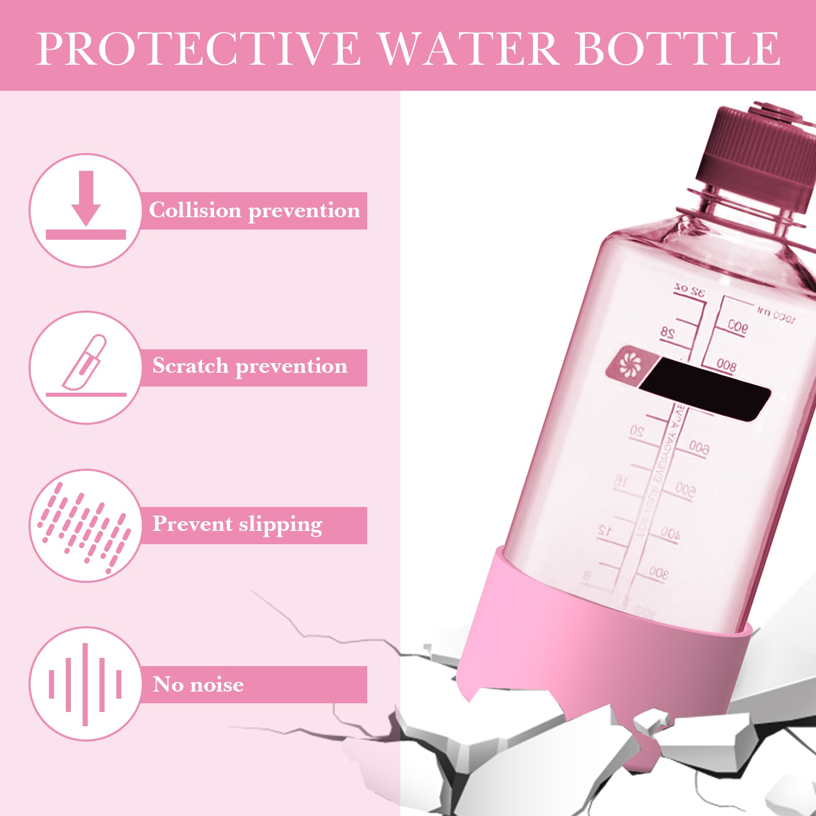 Linkidea 2 Pack Water Bottle Boot Compatible with Nalgene Sustain Wide Mouth 32oz/48oz, Narrow Mouth 32oz, Silicone Anti-Slip Bottle Bottom Bumper Protector (Light Pink)