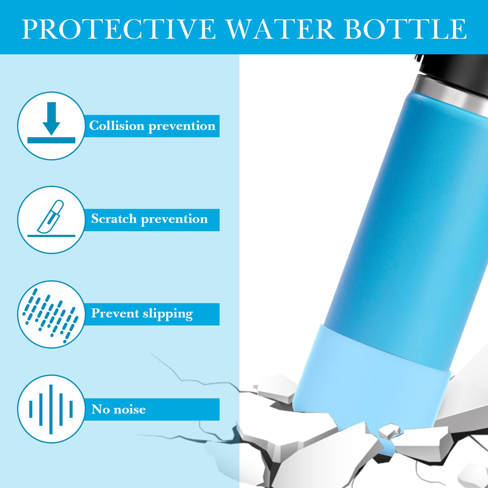 Linkidea 2 Pack Water Bottle Boot Compatible with Hydro Flask Wide Mouth 12oz/14oz/16oz/18oz/20oz, Silicone Bottle Bottom Sleeve Bumper Protector (Sky Blue)