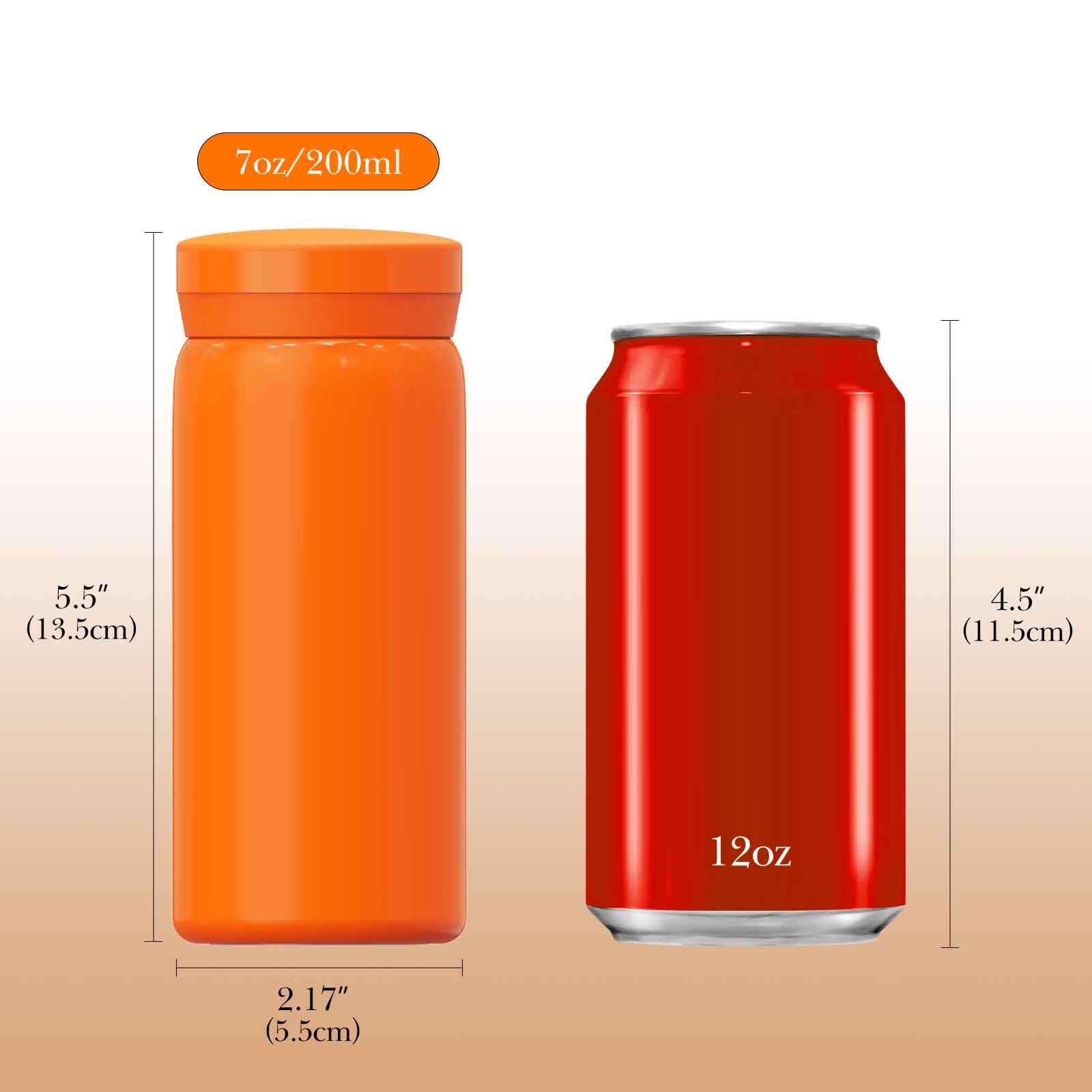 Linkidea 7oz (200ml) Mini Water Bottle, Vacuum Insulated Stainless Steel Bottle for Hot & Cold Drinks, Spill-Proof Small Bottle Fit Handbag, Purse and Pocket (Orange)