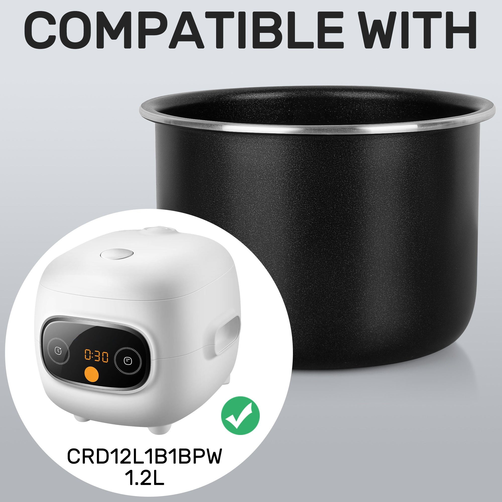 Linkidea 1.2L Rice Cooker Aluminum Inner Pot Compatible with COMFEE' CRD12L1B1BPW, Dishwasher Safe, Small 2 Cups Uncooked Replacement Pot Liner