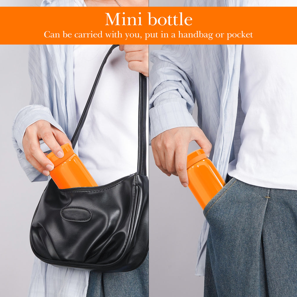Linkidea 7oz (200ml) Mini Water Bottle, Vacuum Insulated Stainless Steel Bottle for Hot & Cold Drinks, Spill-Proof Small Bottle Fit Handbag, Purse and Pocket (Orange)