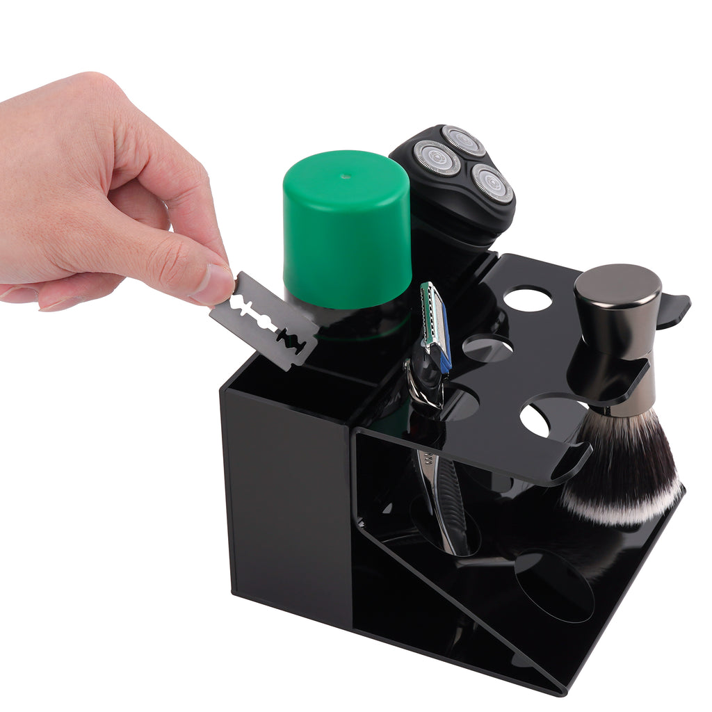 Linkidea Electric Shaver and Razor Stand, Shaving Gel Organizer Holder, Compatible with GilletteLabs Exfoliating Bar, Heated Razor, ProGlide Shield Power (Black)