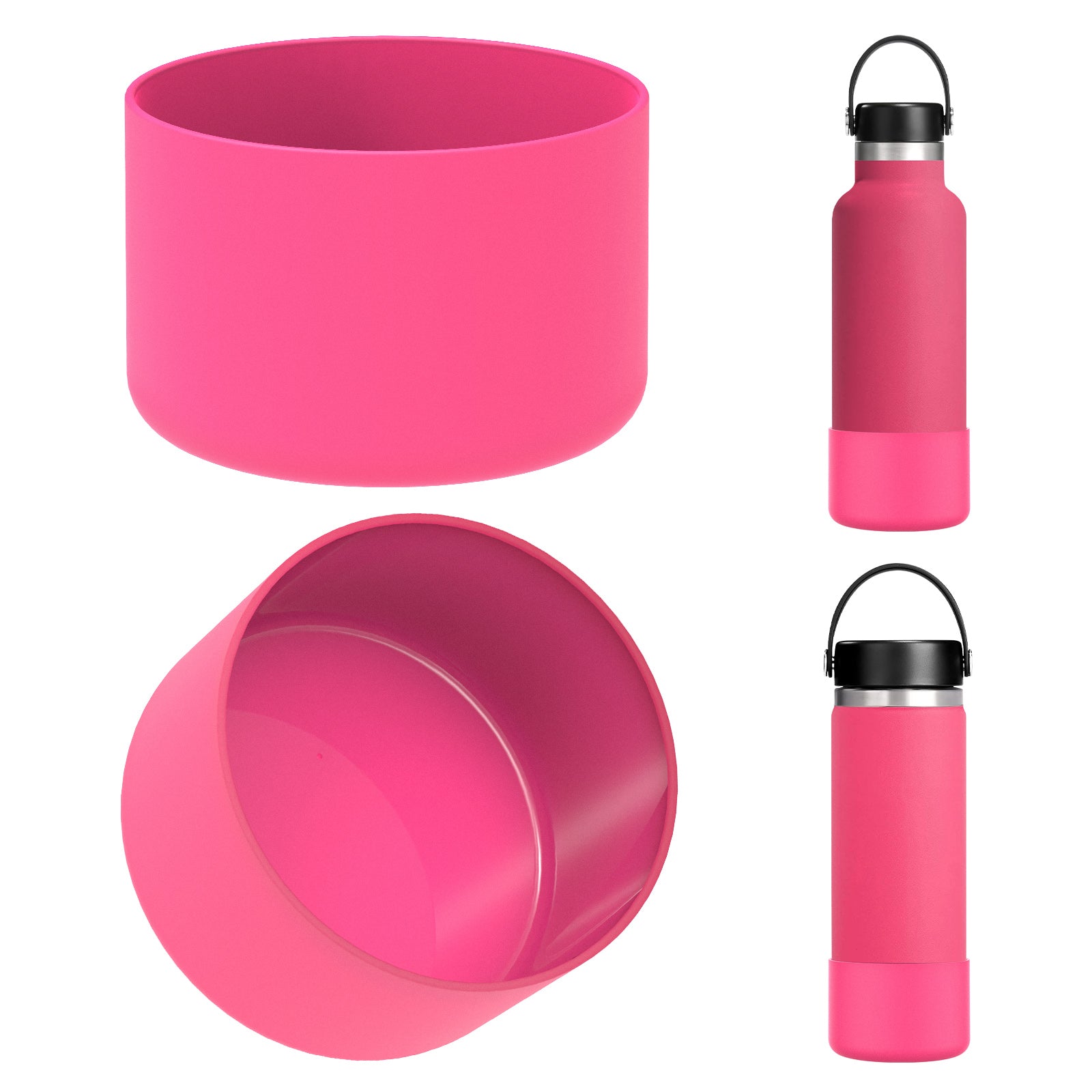 Linkidea 2 Pack Water Bottle Boot Compatible with Hydro Flask Wide Mouth 12oz/14oz/16oz/18oz/20oz, Silicone Bottle Bottom Sleeve Bumper Protector (Pink)