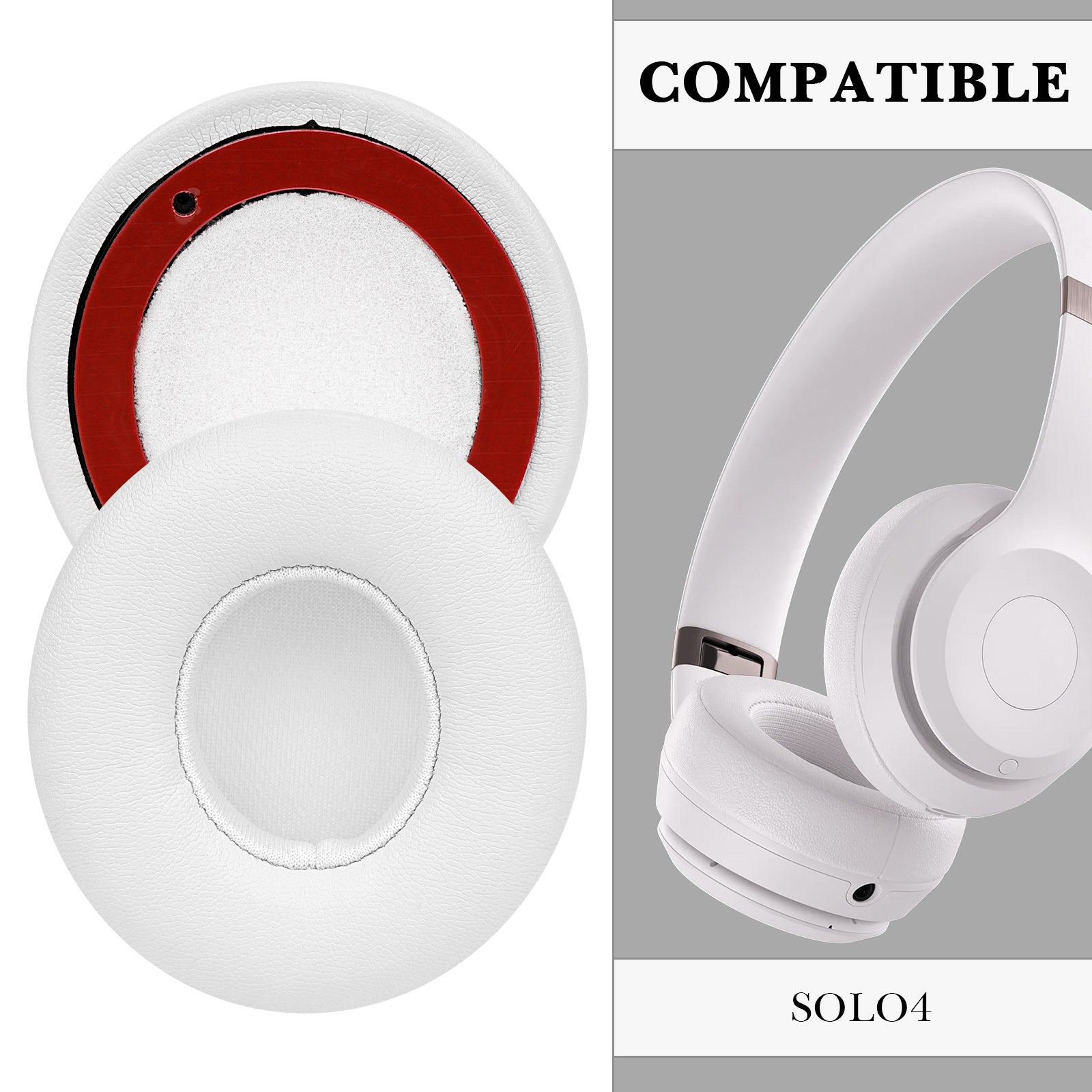 Linkidea Replacement Ear Pads for Beats Solo 4 Wireless On-Ear Headphones, Ear Cushions (Protein Leather / White)