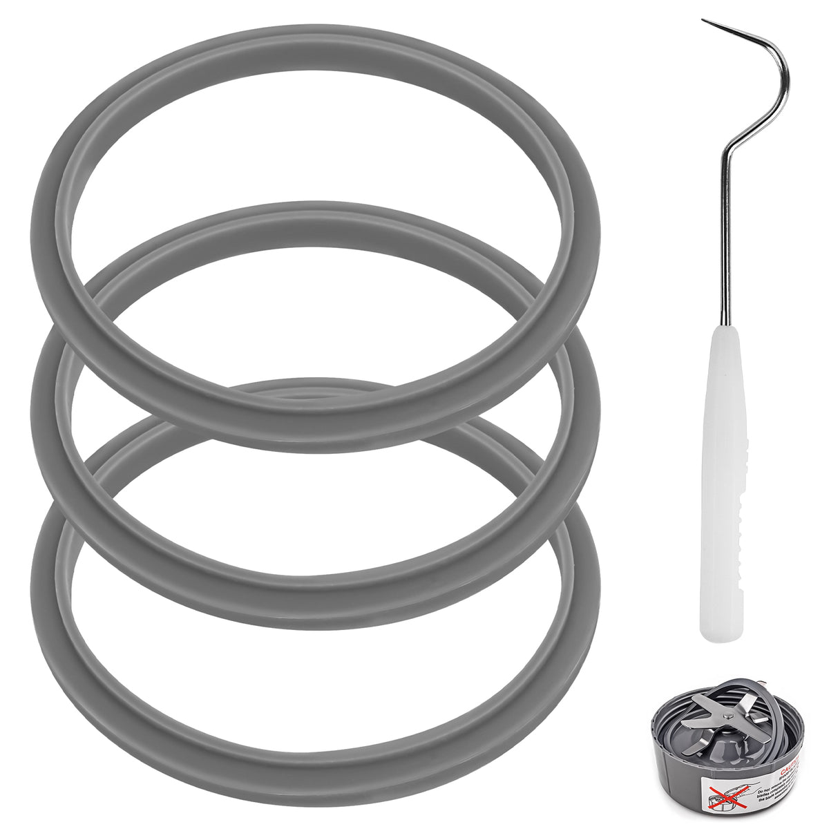 Linkidea 6 Pcs Blender Replacement Parts, Silicone Gasket Exact Fit Lid with Changing Tool, Compatible with NutriBullet Blenders 600W/900W (Grey)
