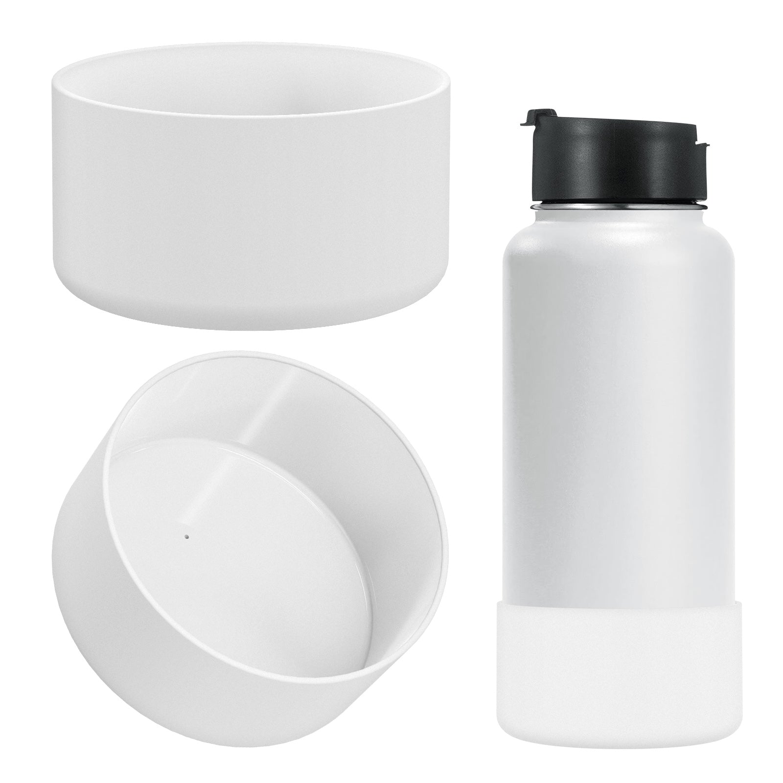 Linkidea Water Bottle Boot Compatible with IRON °FLASK Wide Mouth 32oz/40oz, Narrow Mouth 32oz, Silicone Bottle Bottom Sleeve Cover Protector, Bottle Bumper (White / 2 Pack)