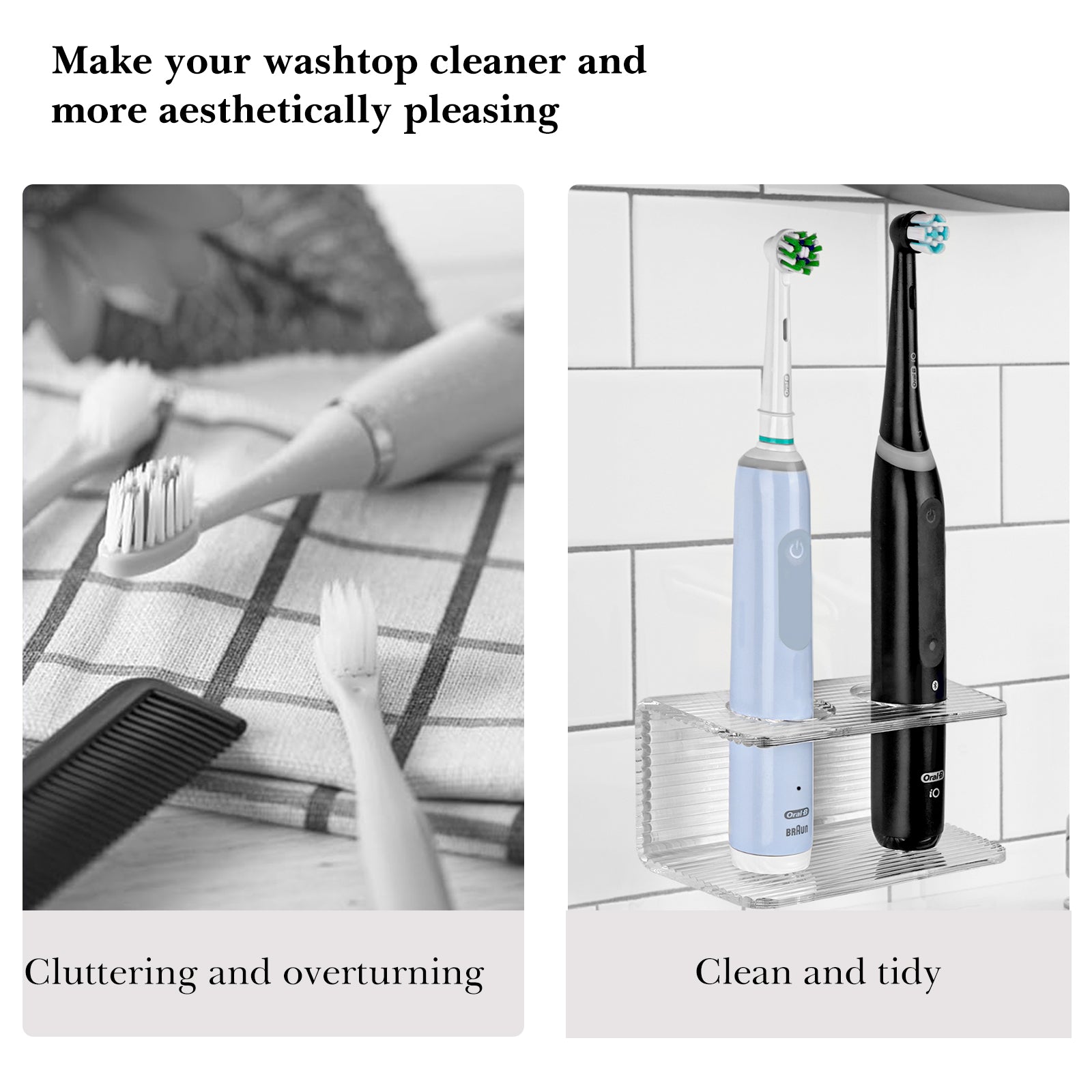 Linkidea Wall Mount Electric Toothbrush Holder for Bathroom, Acrylic Power Toothbrush Hanger, Self Adhesive Tooth Brush Organizer Compatible with Oral-B iO Series, Philip Sonicare 4100 (Clear)