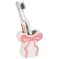 Linkidea Countertop Toothbrush Holder for Bathroom, Ceramic Personalized Bowtie Stand for Manual Toothbrush, Vanity Organizer Compatible with Oral-B CrossAction, Philips Sonicare One