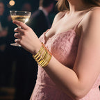 70 mm (2.76") Bangle Set for Women, 6 mm Wide Gold-Tone Stainless Steel Stackable Bracelets - Fits Palm Width up to ~100 mm