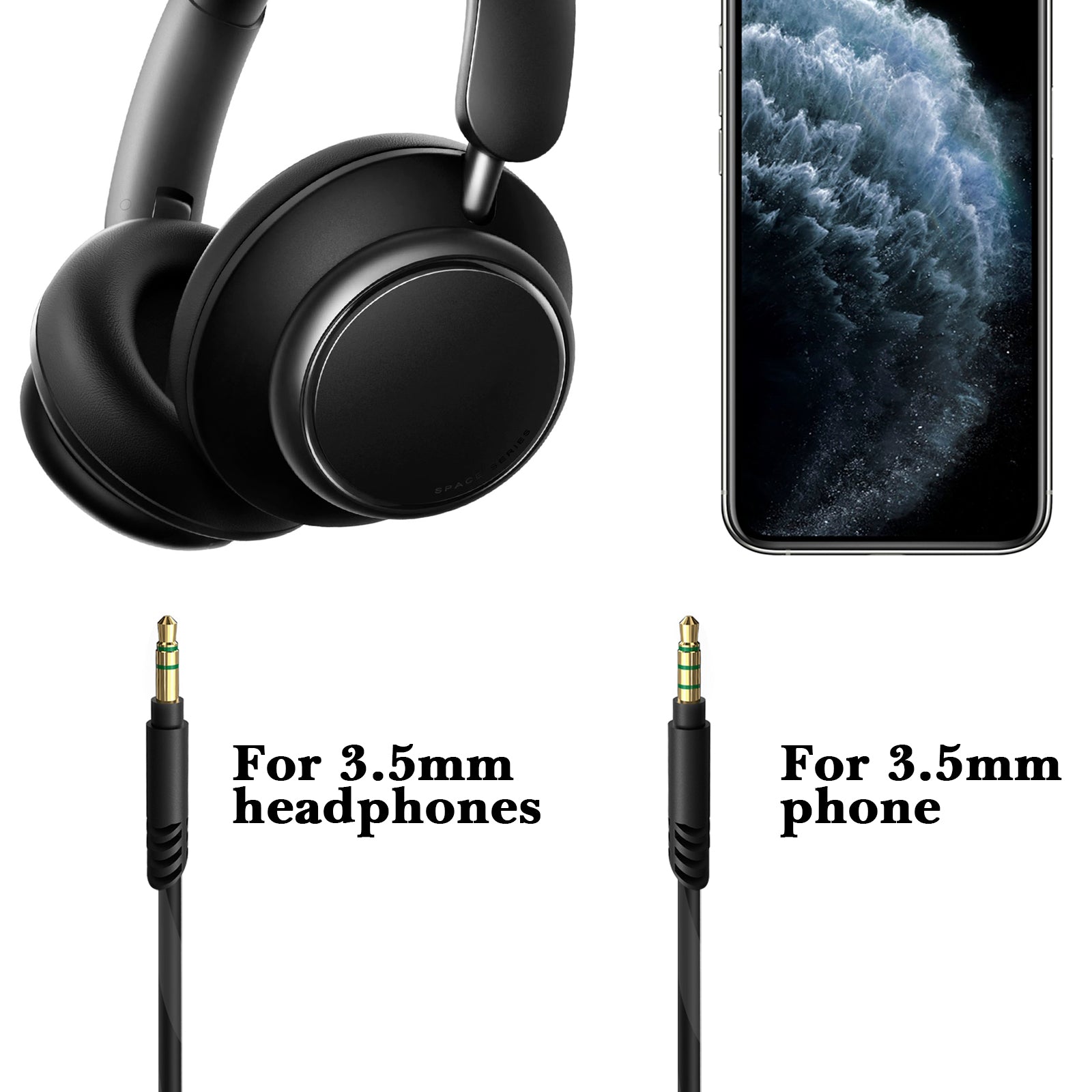 Linkidea Audio Cable with Mic for Soundcore Life Q20/Q30 Space Q45 H30i, ATHWS990BT WS660BT Headphones, 3.5mm to 3.5mm Replacement Aux Cord (4.9 ft / 1.5 m)