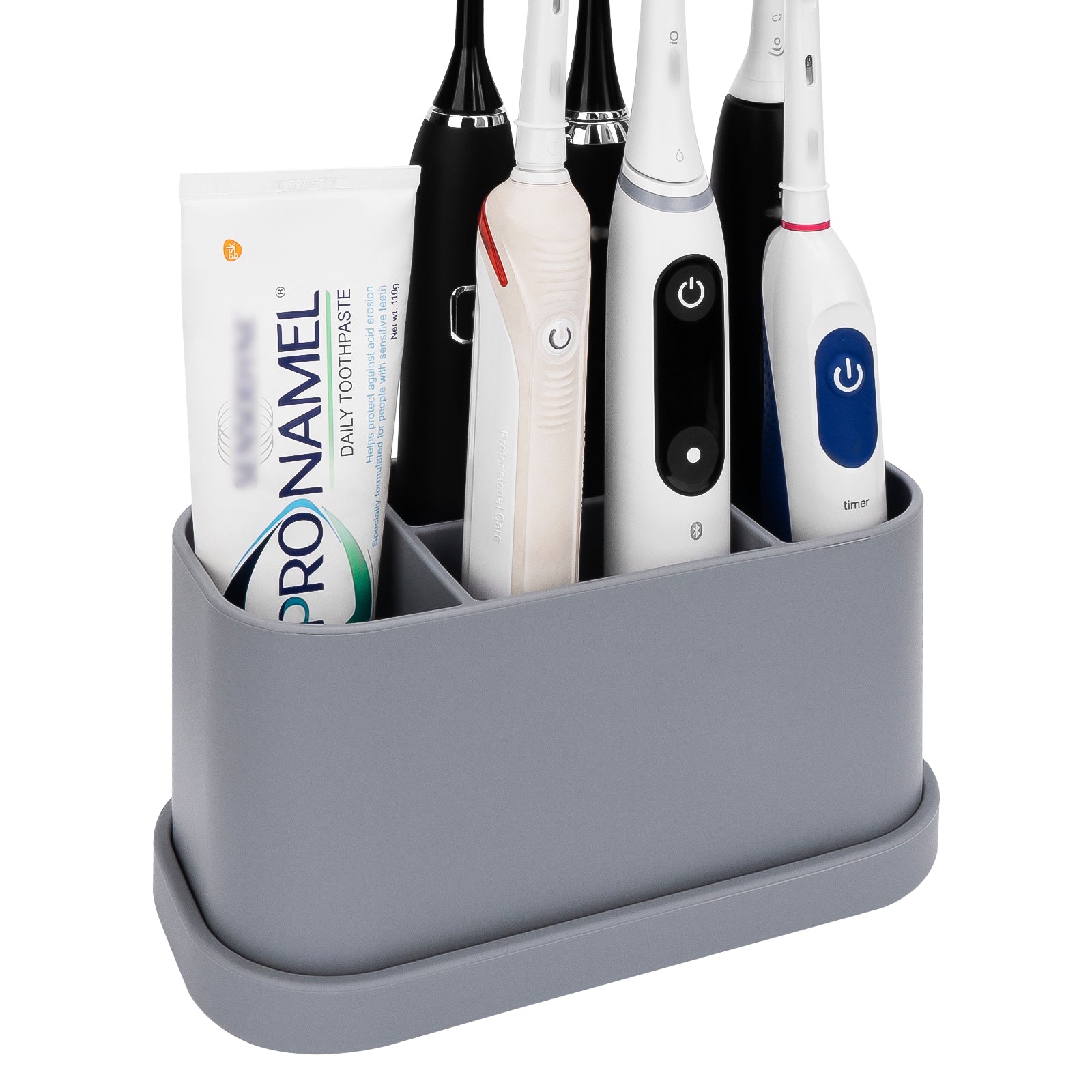 Linkidea Electric Toothbrush Holder, Silicone Tooth Brush Stand, Countertop 5 Slots Electric Toothbrush Holder Organizer Compatible with Oral-B DB4010, Pro 100 CrossAction, Spinbrush Pro (Grey)