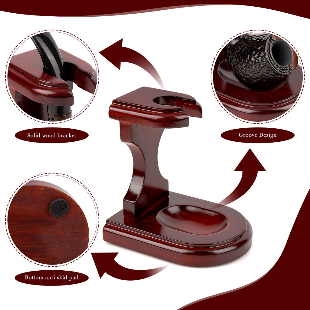 Linkidea Wooden Tobacco Pipe Stand Holder Rack, Compatible with Most Smoking Pipes, Portable Pipe Display Organizer, Pipe Holder for Smoking Accessories (Red)