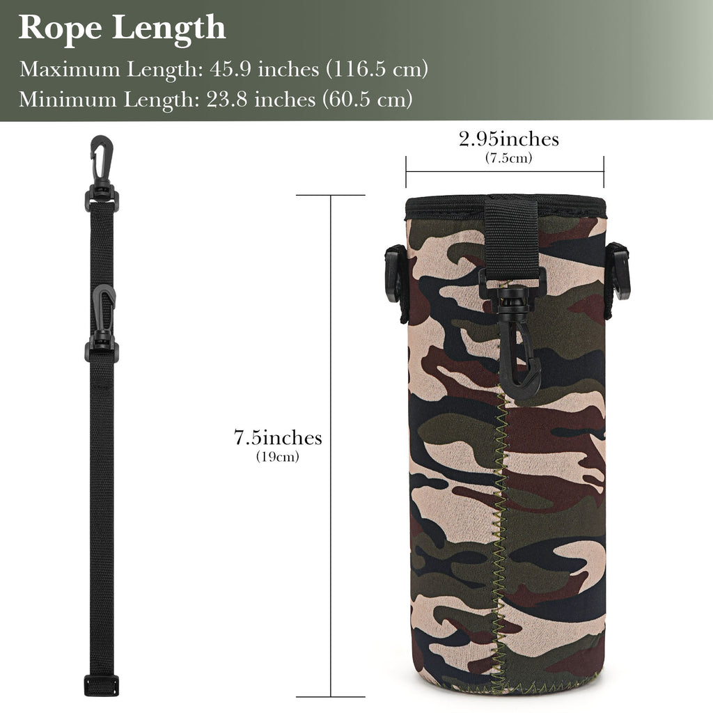 Linkidea Water Bottle Fence Sleeve with Hook Compatible with YETI Rambler Bottle 18oz, Hydro Flask Wide Mouth Bottle 18oz/20oz, Neoprene Bottle Shoulder Strap Bag for Outdoor Sports, Camo