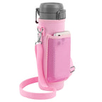 Linkidea Water Bottle Carrier with Strap Compatible with Stanley Quick Flip GO 24/36oz, IceFlow Fast Flow 24/36oz, Waterbottle Sling Bag Holder, Shoulder Strap with Phone Mesh Pocket, Pink