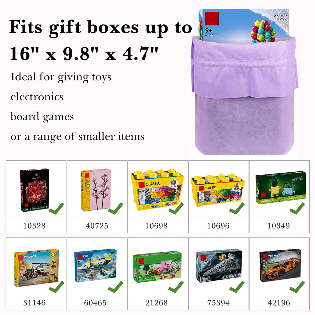Linkidea 4 Pack Reusable Drawstring Gift Bags, Fabric Party Favor Bags for Birthday, Christmas & Holiday, Toy Storage Pouch for Building Blocks, Bricks & Goodie Bags (Purple)