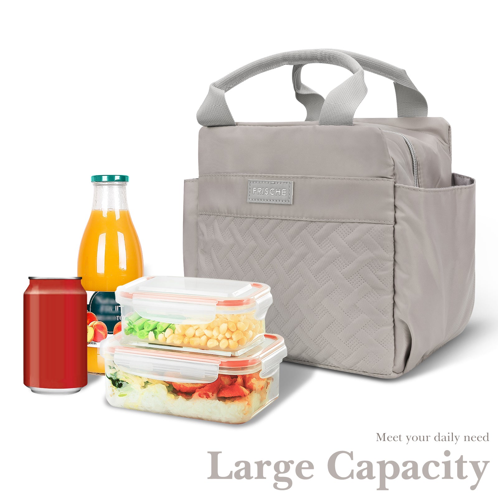Linkidea Lunch Bag for Women, Large Leak Proof Lunch Tote Cooler, Lunch Tote Bag with Bottle Holder and Side Pockets, Compatible with NatraProw, LOVINA, Caperci (Grey)