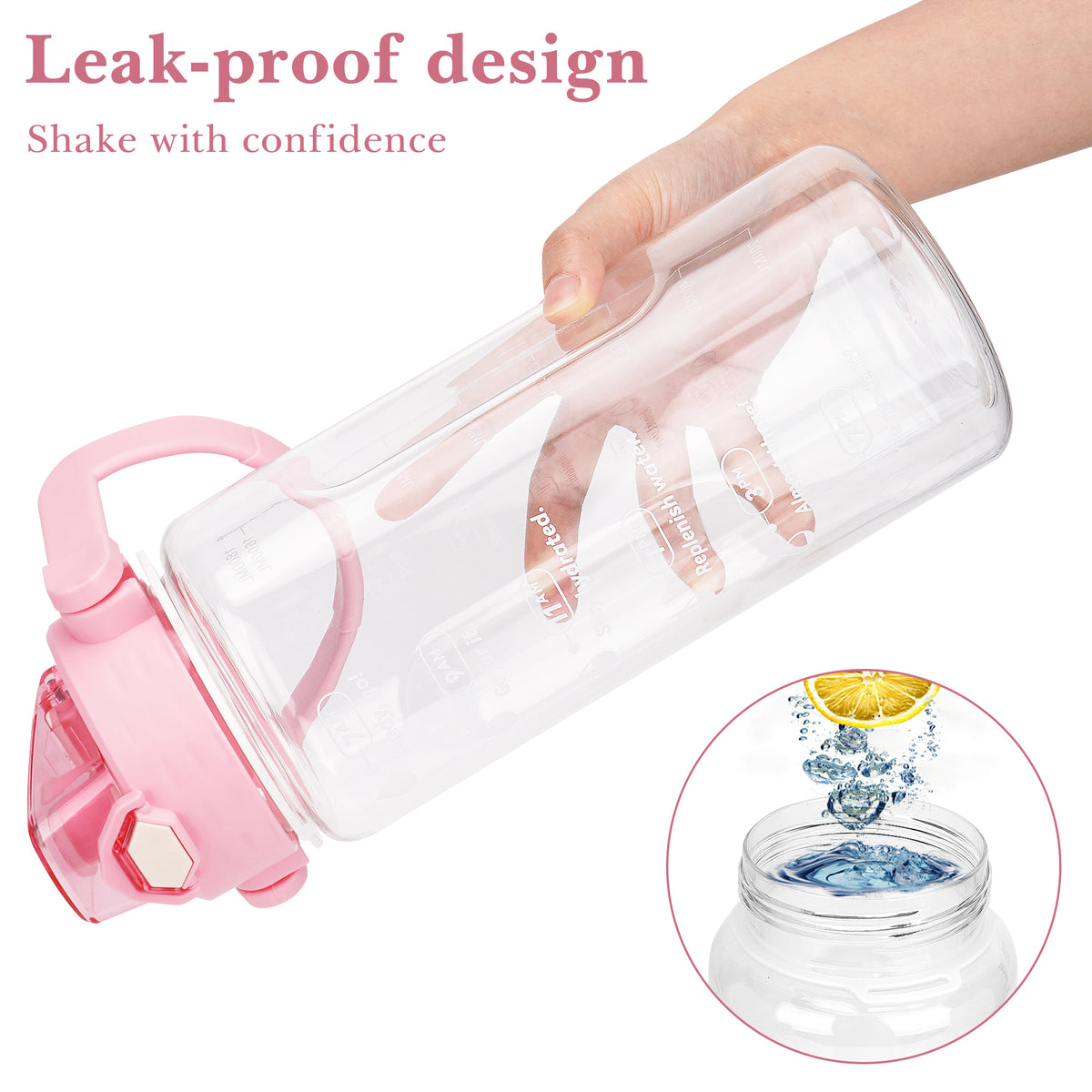 Linkidea 55oz Tritan Water Bottle with Strap & Handle, Reusable Sports Waterbottle with Time Marker, Portable Large Waterbottle for Gym Fitness Outdoor