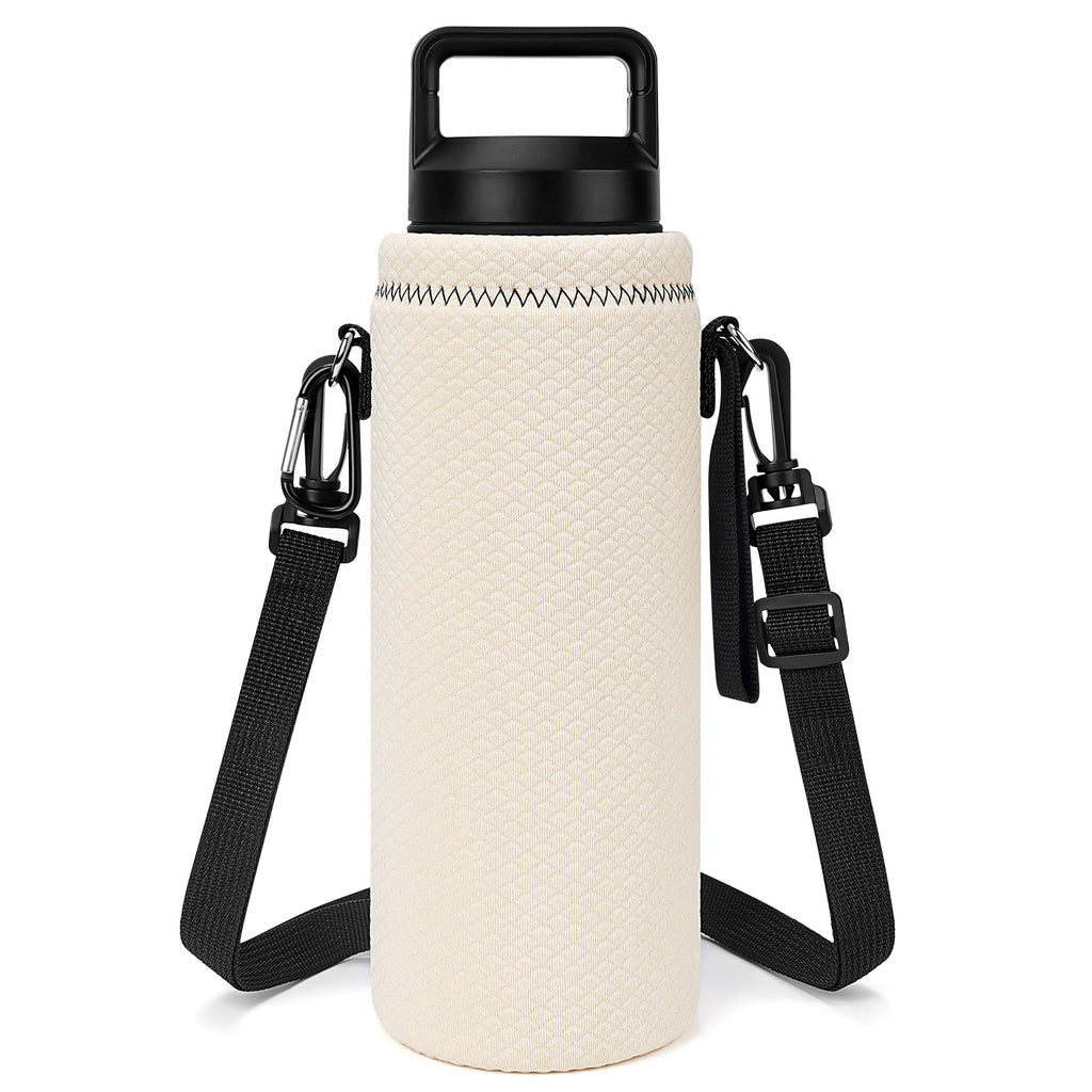 Linkidea Water Bottle Carrier with Strap Compatible with YETI Rambler Bottle 26oz, Waterbottle Sling Bag Holder with Shoulder Strap, Off White