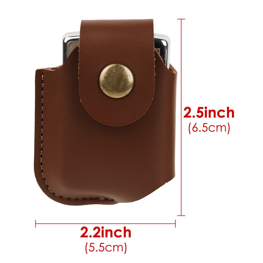 Linkidea 2 Pack Vegan Leather Lighter Sleeve with Snap Lid, Protective Pocket Case Compatible with Zippo Classic Standard Lighters Only, EDC Belt Loop Holder (Brown)