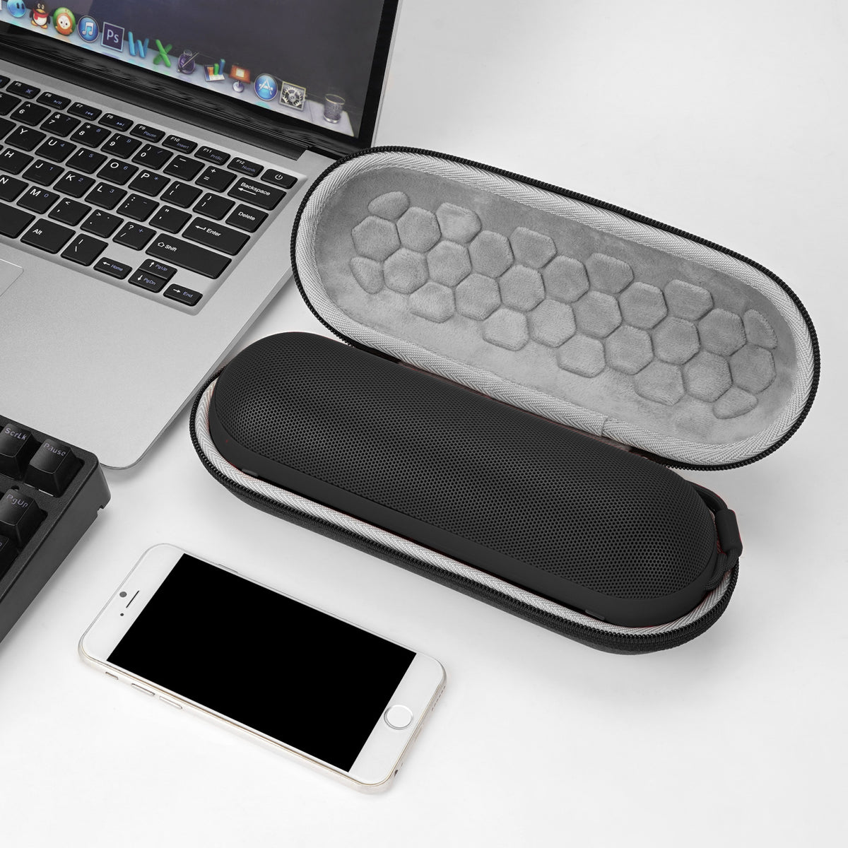Linkidea Carrying Case Compatible with Beats Pill Wireless Bluetooth Speaker, Hard Shell EVA Travel Case with Mesh Pocket, Shockproof Protective Storage Bag for Charging Cable (Dark Grey)
