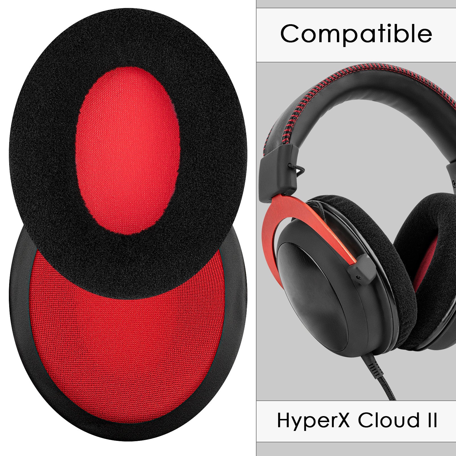 Linkidea Replacement Ear Pads for HyperX Cloud Stinger/Flight/X/II/III/Alpha/Core/Mix Headphones (Velour / Black Red)