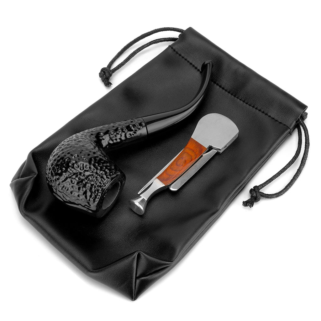 Linkidea Leather Pipe Pouch Travel Smoking Accessories Bag, Portable Tobacco Storage Organizer Case, Gift for Pipe Smoker (Black)