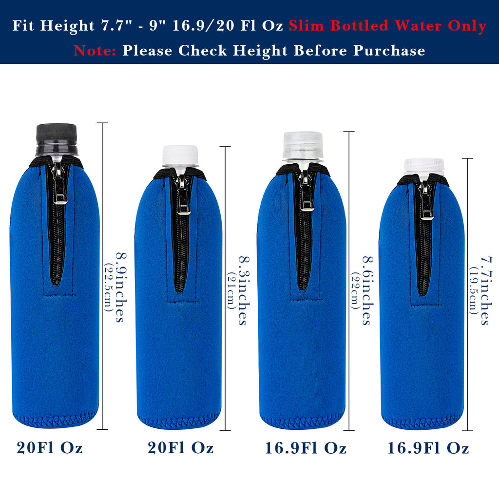 Linkidea Disposable Water Bottle Sleeve Compatible with Smartwater 16.9/20Fl Oz, Evian 16.9Fl Oz, Insulated Neoprene Plastic Bottled Water Cover with Lockable Zipper (2 Pack/Blue)