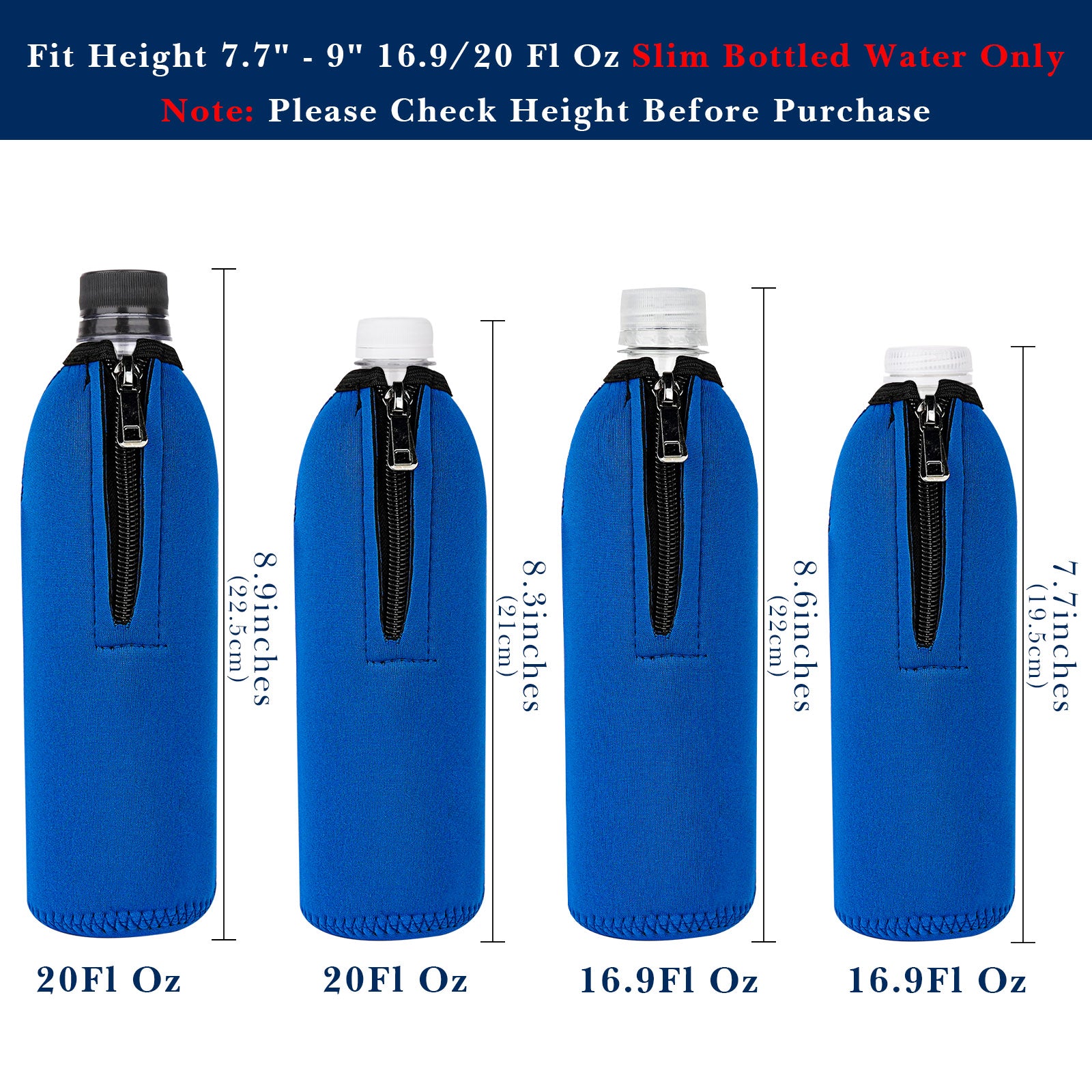 Linkidea Disposable Water Bottle Sleeve Compatible with Smartwater 16.9/20Fl Oz, Evian 16.9Fl Oz, Insulated Neoprene Plastic Bottled Water Cover with Lockable Zipper (2 Pack/Blue)
