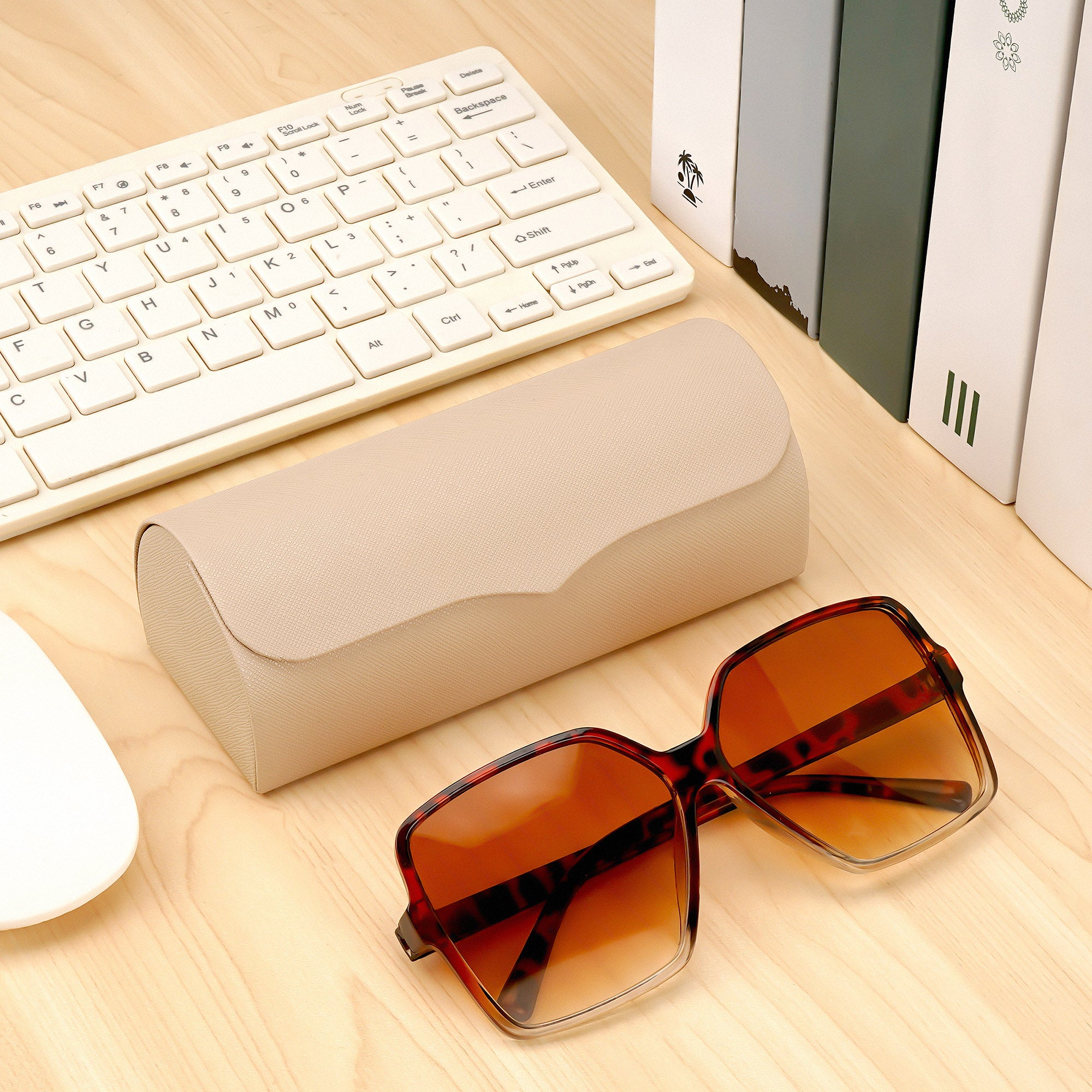 Extra Large Hard Shell Sunglasses Case, Vegan Leather Sun Glasses Storage Organizer Compatible with Rayban RBS0101S/RB8097/RB8089 (XL / Beige)