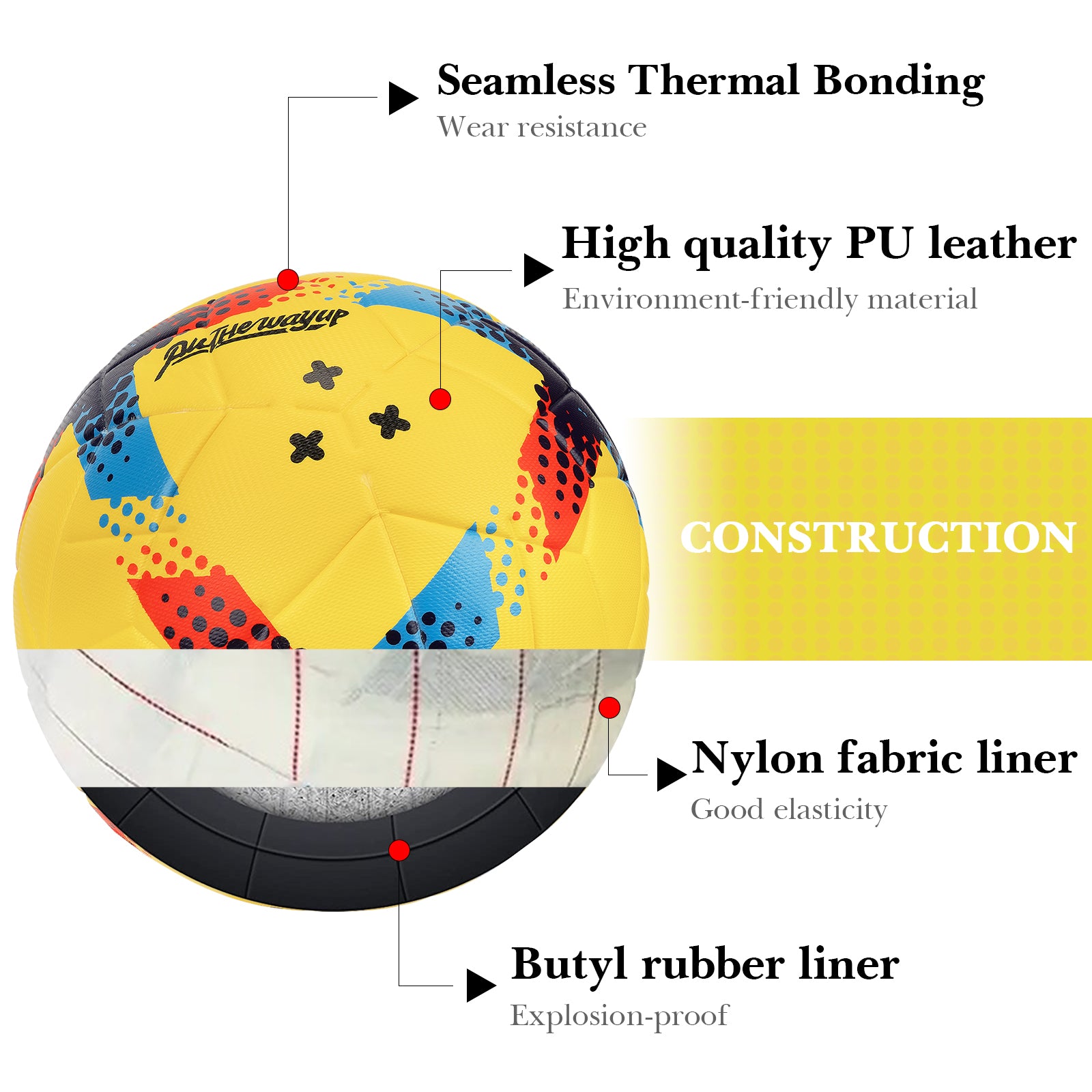 Linkidea Size 4 Thermally Bonded PU Leather Soccer Ball, Long Lasting Soccer Ball with Seamless Stitching, Training Soccer Ball for Turf, Grass Surfaces with Pump (Yellow)