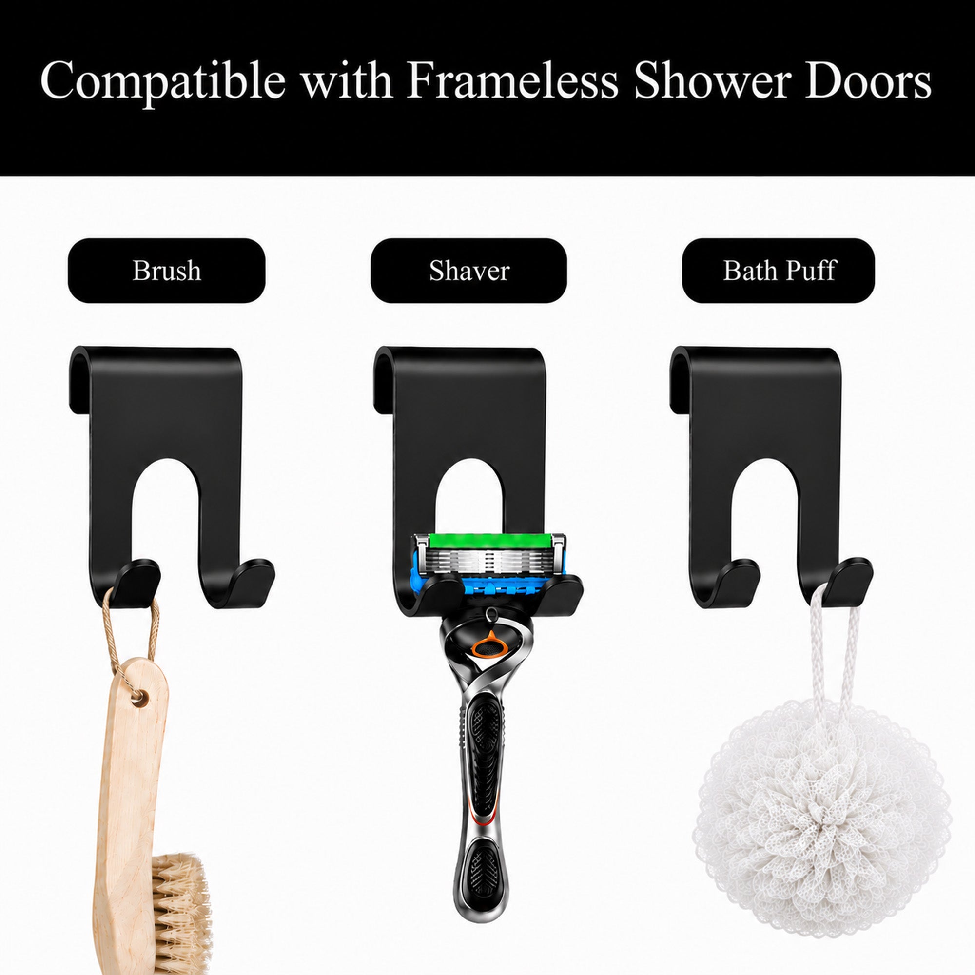Double Hooks Towel Hanger Rack No-Drill for Frameless Shower Door, 2 Pack