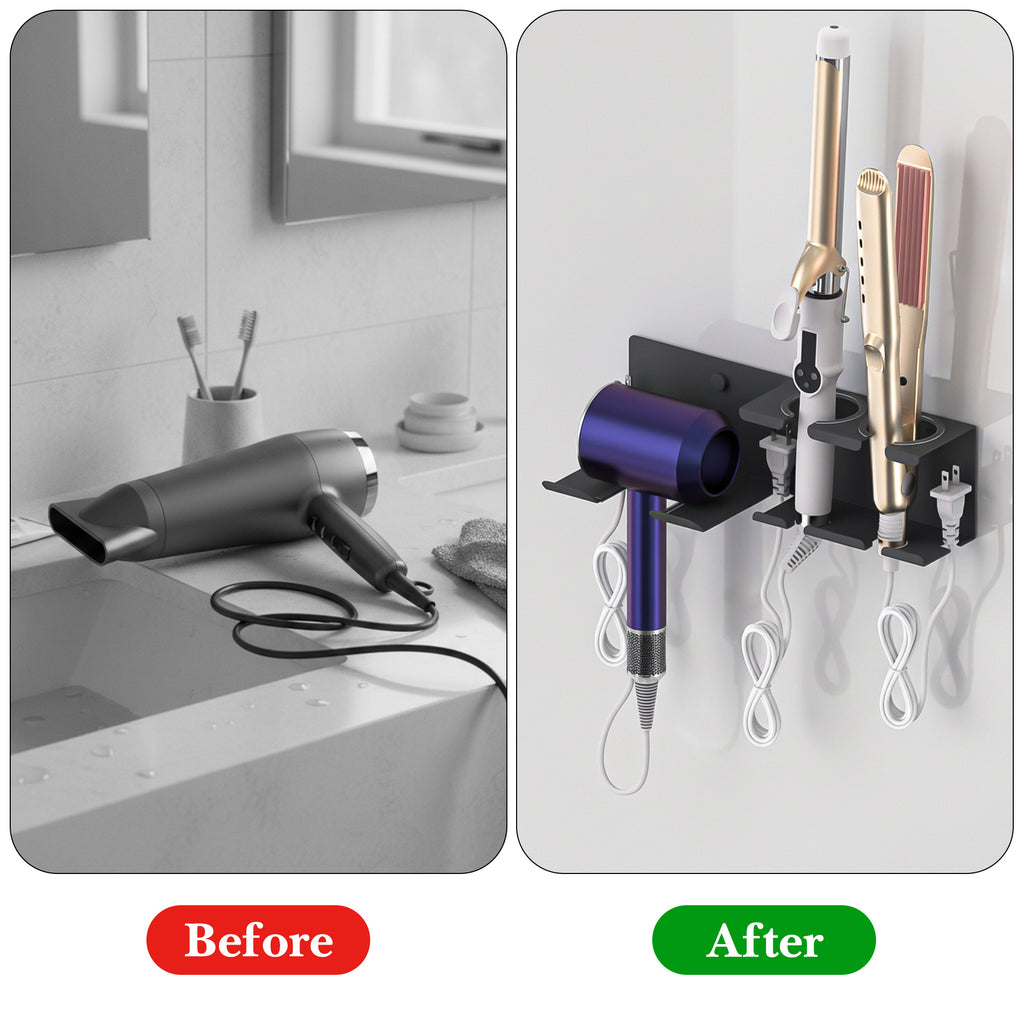 Linkidea Aluminum Alloy Hair Dryer Holder with Curling Iron Storage, Hair Styling Tool Organizer for Bathroom, Countertop, Wall Mounted Storage Rack (Grey)