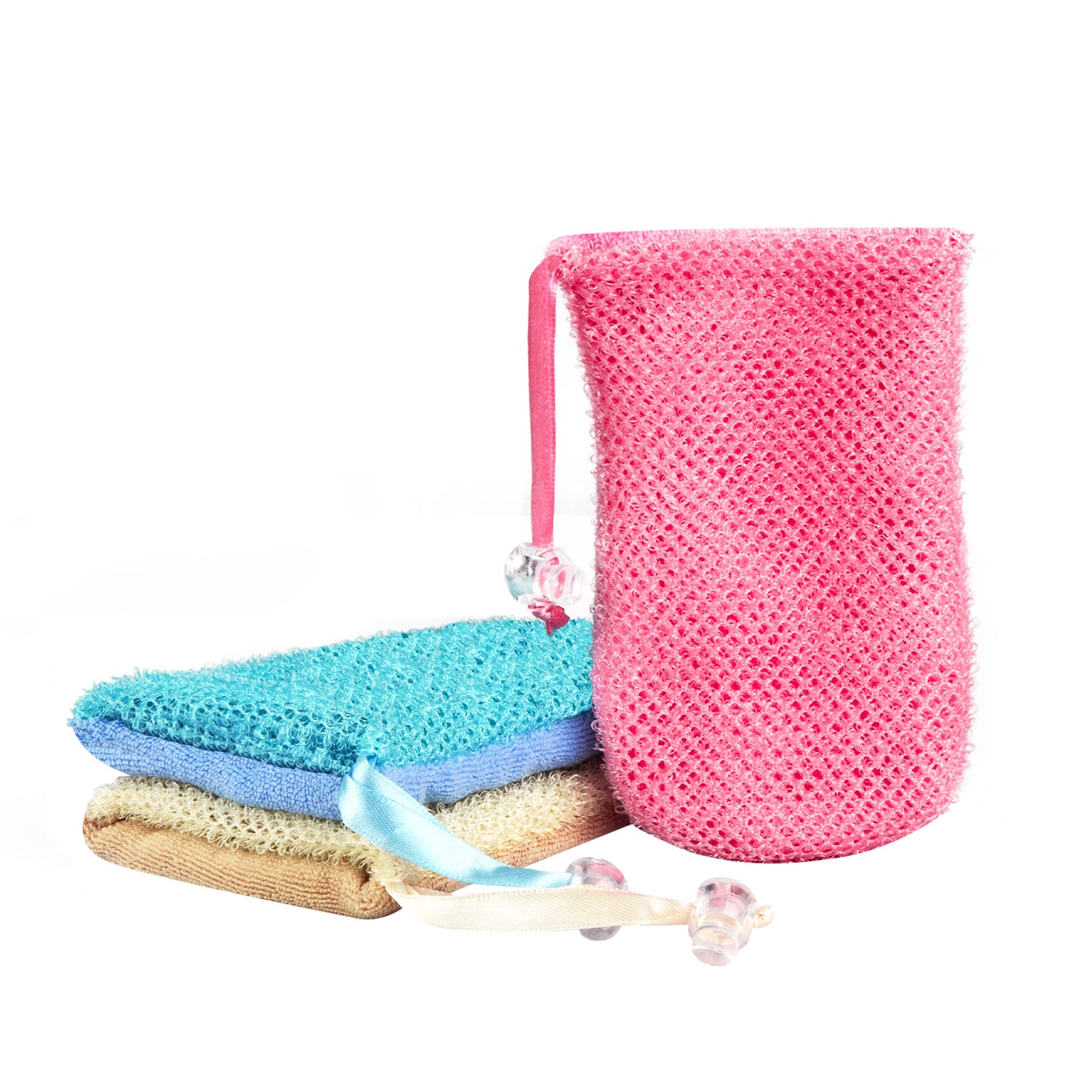 Linkidea 3 Pack Mesh Soap Scrubber Pouch, Soap Saver Bag, Soap Pouch for Shower, Mesh Soap Saver Bags with Drawstring for Shower Bathroom (Pink, Blue, Yellow)