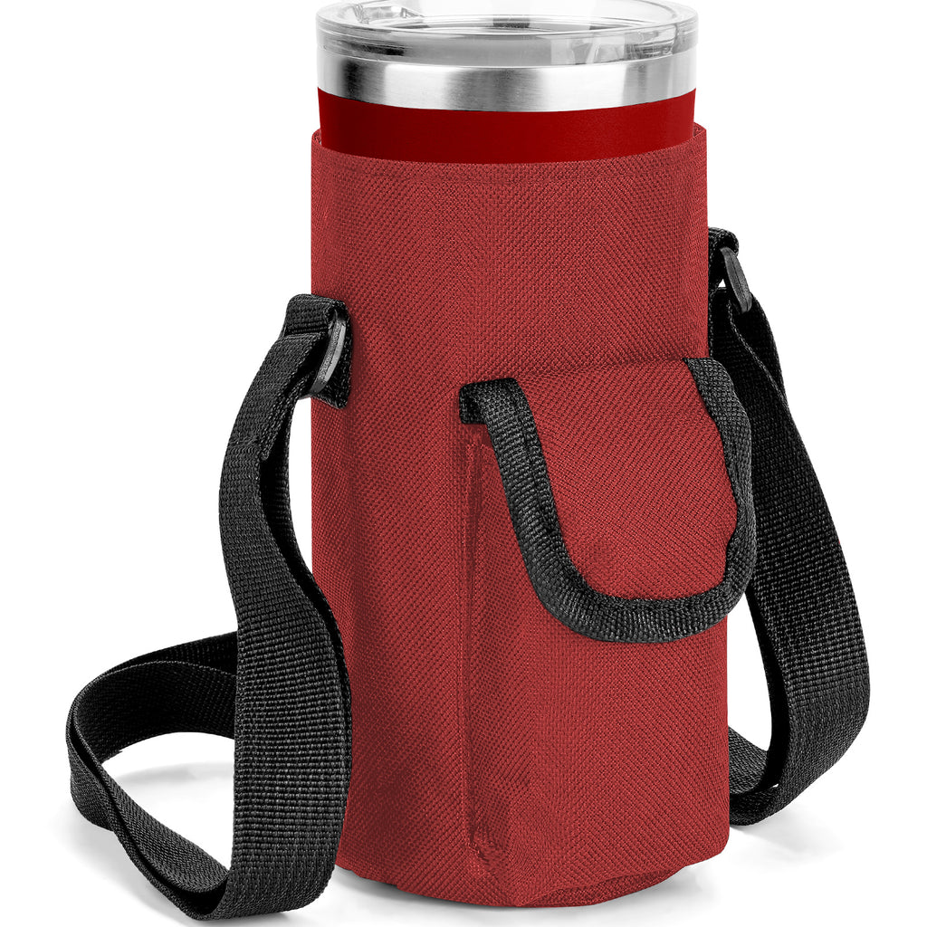 Linkidea Tumbler Carrier with Strap Compatible with YETI Rambler Tumbler 20oz, IRON °FLASK Classic Tumbler 2.0 20/24oz, Coffee Mug Sling Bag Holder, Shoulder Strap with Pocket, Red
