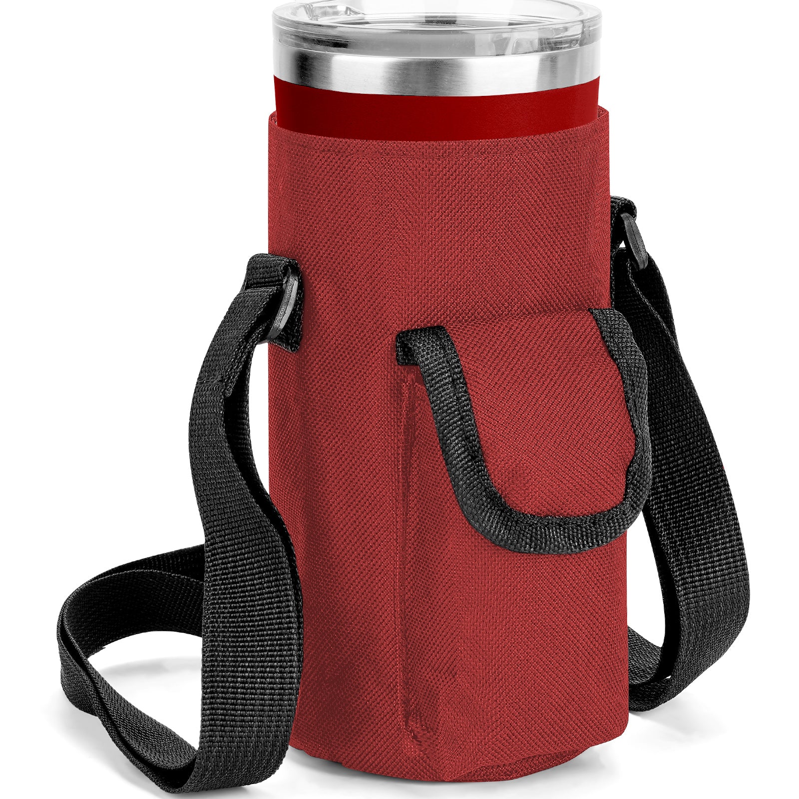Linkidea Tumbler Carrier with Strap Compatible with YETI Rambler Tumbler 20oz, IRON °FLASK Classic Tumbler 2.0 20/24oz, Coffee Mug Sling Bag Holder, Shoulder Strap with Pocket, Red
