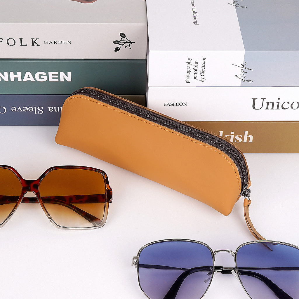 Extra Large Sunglasses Pouch Case, Vegan Leather Sun Glasses Organizer Soft Bag Compatible with DIOR Missdior B1U EverDior A1U GUCC1 GG0981S Prada PR 15W PR 24Z PR 15W (XXL, Brown)