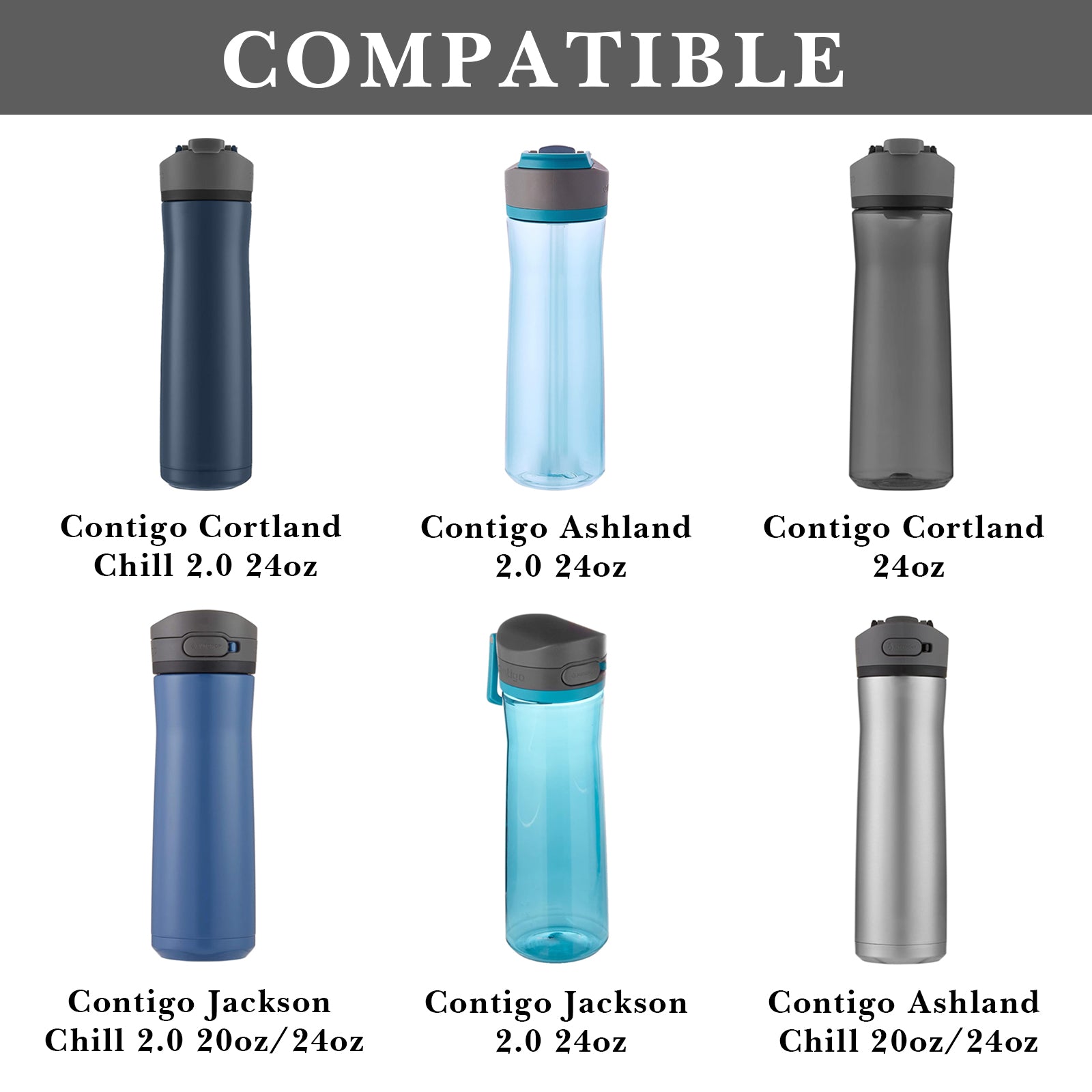 Linkidea 2 Pack Water Bottle Boot Compatible with Contigo Jackson Chill 2.0 20oz/24oz, Ashland Chill 20oz/24oz, Silicone Anti-Slip Bottle Bottom Bumper Protector (Gray)