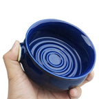 Linkidea Ceramic Shaving Soap Bowl with Non-Slip Handle, Wide Mouth, Large Capacity, Easier to Lather Ridges, Wet Razor Shave Cream Bowl for Men, Royalblue