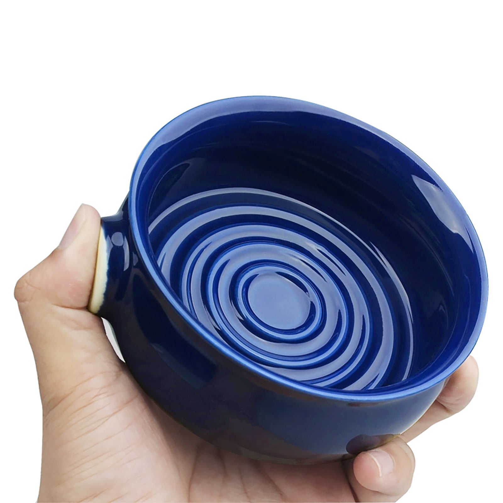 Linkidea Ceramic Shaving Soap Bowl with Non-Slip Handle, Wide Mouth, Large Capacity, Easier to Lather Ridges, Wet Razor Shave Cream Bowl for Men, Royalblue